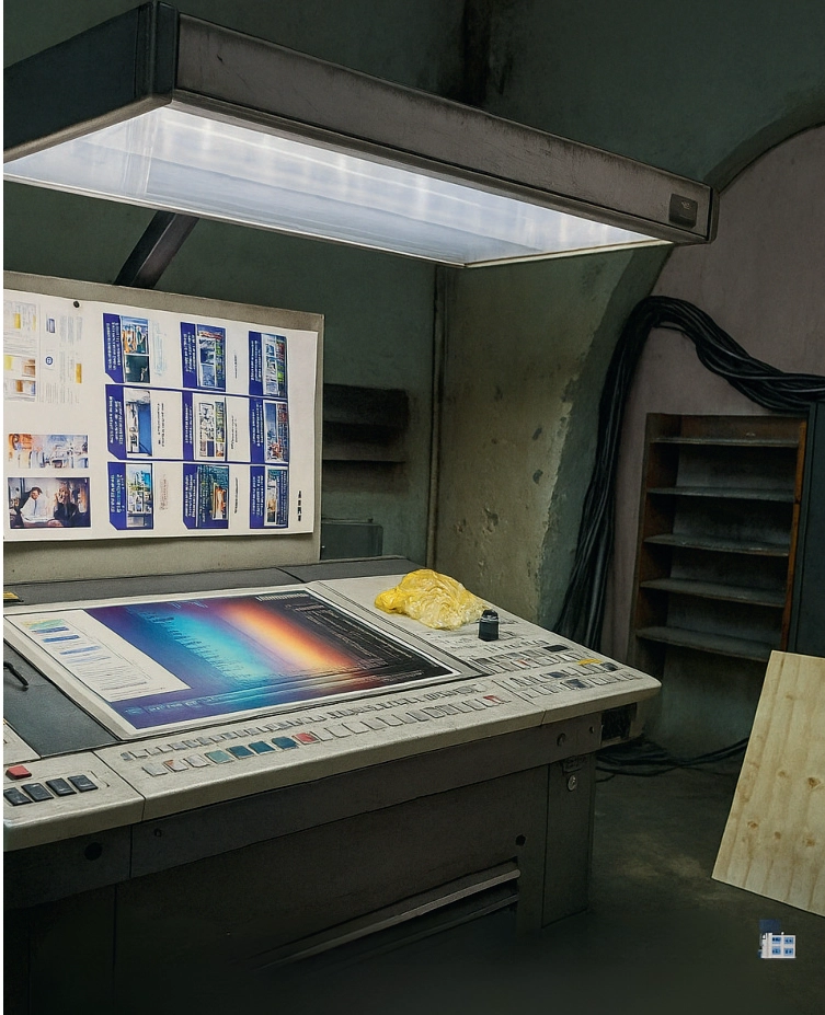 Rank Industries print control station and printed sheets